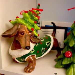 Large, ceramic dachshund Christmas tree statue